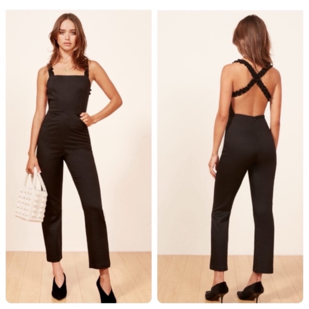 Reformation Black Cross-Back Jumpsuit